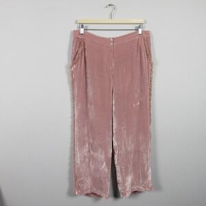 Cinq a Sept 5a7 Velvet Pants Women 8 Pink Rayon Silk Ruffle Wide Leg Luxury 342